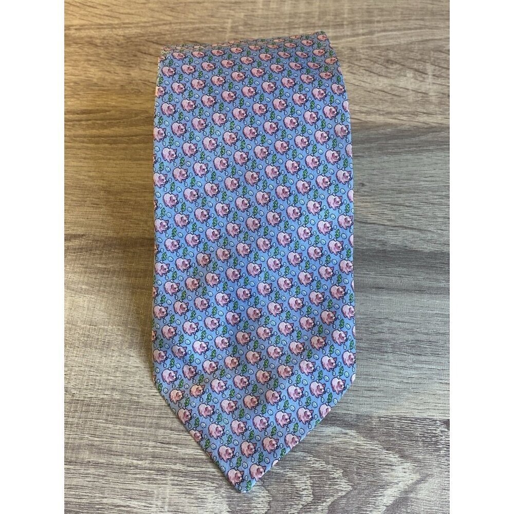 Vineyard Vines PIGGY BANK Blue Silk Pig Money Pastel Tie made in USA - Picture 6 of 7